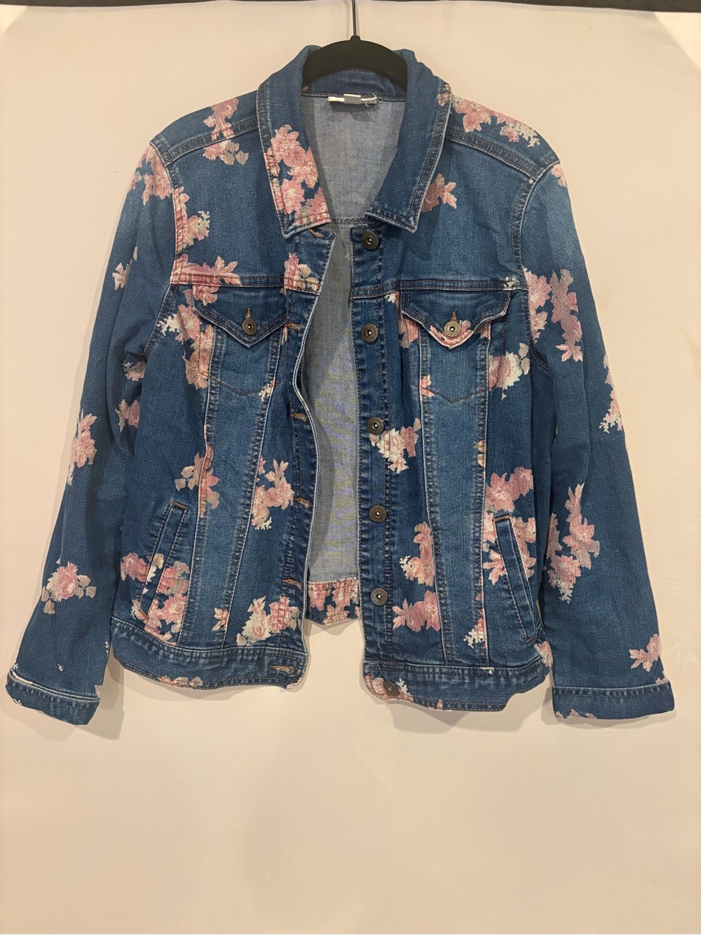 Style & Co. Blue Denim Jacket with Pink Floral Print